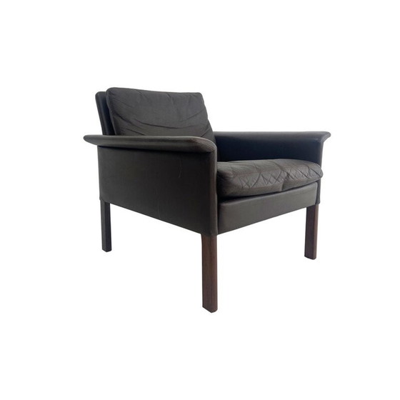 Image 1 of Paar Vintage-Sessel aus Palisanderholz und braunem Leder von Hans Olsen