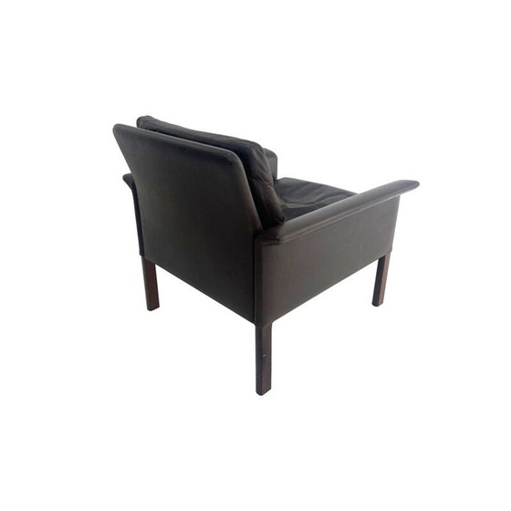 Image 1 of Paar Vintage-Sessel aus Palisanderholz und braunem Leder von Hans Olsen