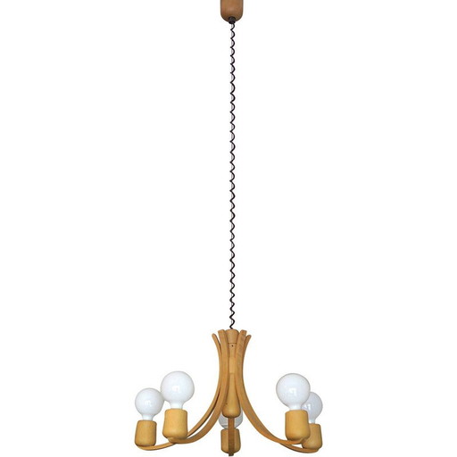 Dänischer Vintage-Kronleuchter mit variabler Höhe und 5 Armen, 1970er Jahre