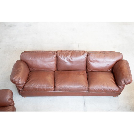 Image 1 of Vintage-Wohnzimmergarnitur aus Buchenholz und Leder, Italien 1990