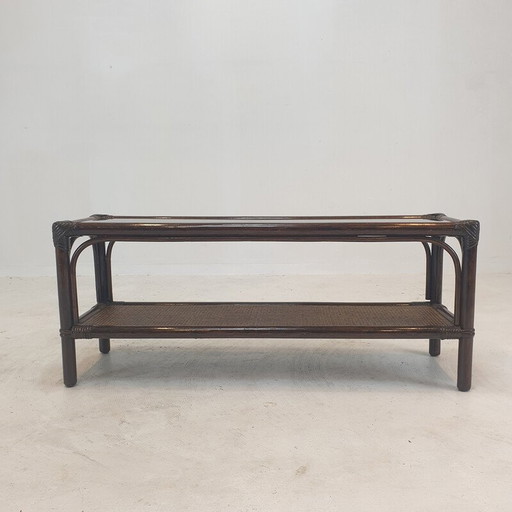 Italienischer Vintage Couchtisch aus Bambus und Rattan, 1980er Jahre