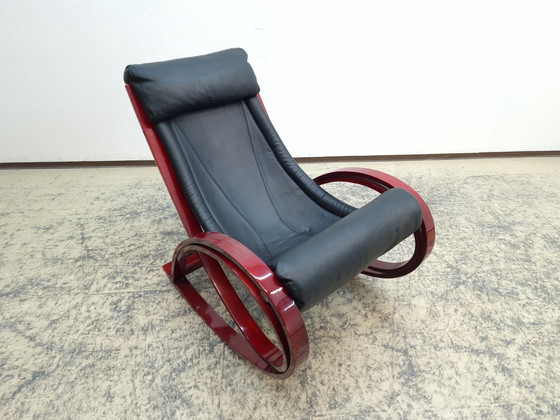 Image 1 of Poltronova Sgarsul Schaukelstuhl Designer Sessel Ledersessel Vintage Rarität 