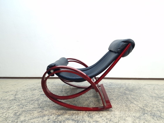 Image 1 of Poltronova Sgarsul Schaukelstuhl Designer Sessel Ledersessel Vintage Rarität 