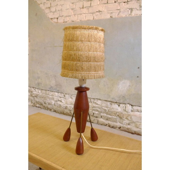 Image 1 of Vintage-Tischlampe aus Teakholz und Messing, 1960er Jahre