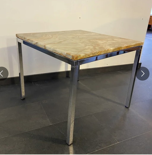 Vintage Couchtisch mit Onyxplatte und Chromgestell