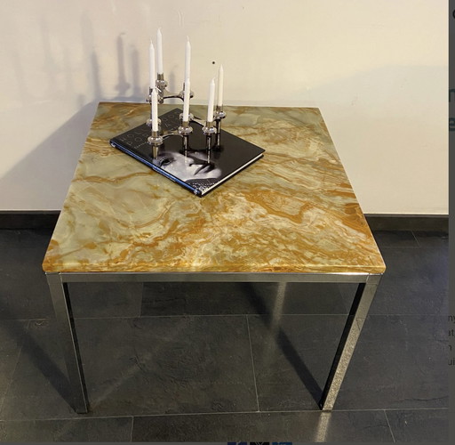 Vintage Couchtisch mit Onyxplatte und Chromgestell