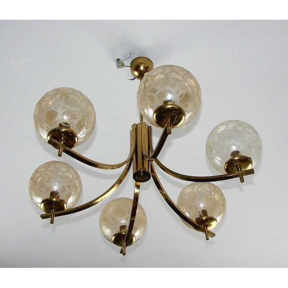 Image 1 of Vintage-Kronleuchter aus Messing und Glas, 1970er Jahre