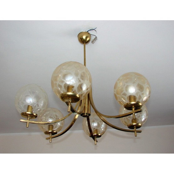 Image 1 of Vintage-Kronleuchter aus Messing und Glas, 1970er Jahre