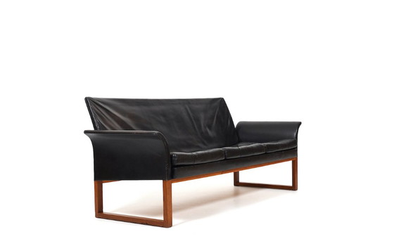 Image 1 of Dänisches schwarzes Ledersofa in Teak und Leder, 1960er Jahre