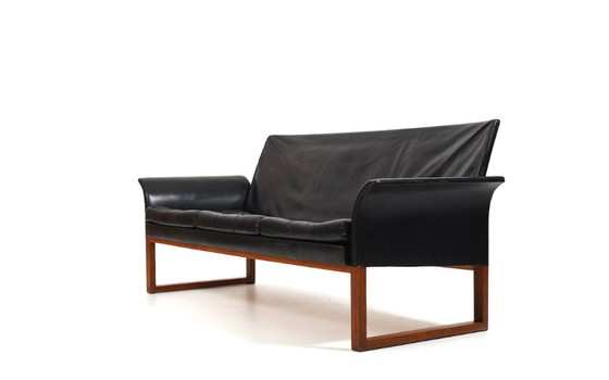 Image 1 of Dänisches schwarzes Ledersofa in Teak und Leder, 1960er Jahre