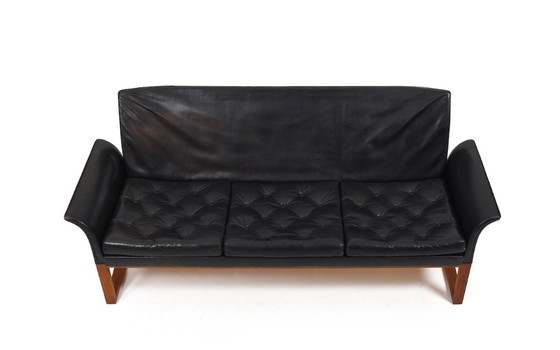 Image 1 of Dänisches schwarzes Ledersofa in Teak und Leder, 1960er Jahre