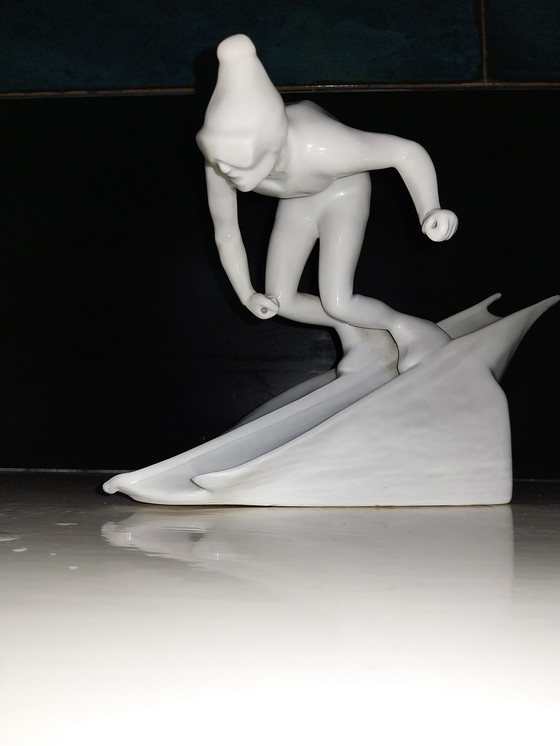 Image 1 of Porzellan -Skifahrer von Royal Dux. (Pole fehlen)