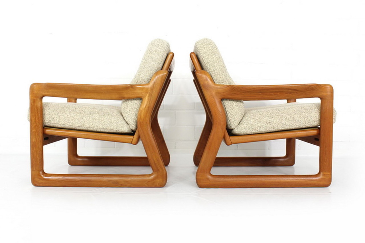 2x Komfort Denmark Lounge Chair Mid-Century Danish Teak Lounge Chair / Sessel with virgin wool