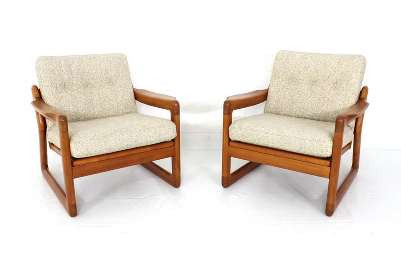 2x Komfort Denmark Lounge Chair Mid-Century Danish Teak Lounge Chair / Sessel with virgin wool