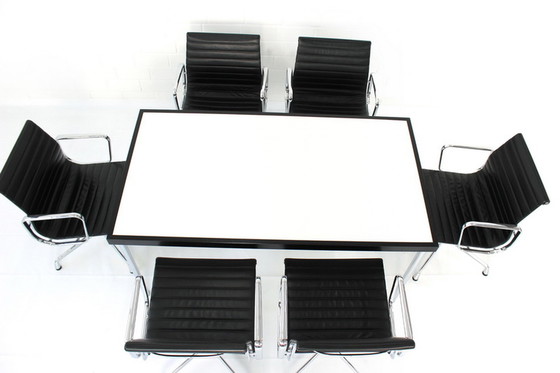 Image 1 of Werner Heidemann Architect's table with white glass top inlaid in oak frame and chrome legs