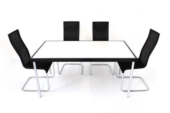 Image 1 of Werner Heidemann Architect's table with white glass top inlaid in oak frame and chrome legs