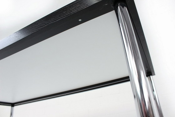 Image 1 of Werner Heidemann Architect's table with white glass top inlaid in oak frame and chrome legs