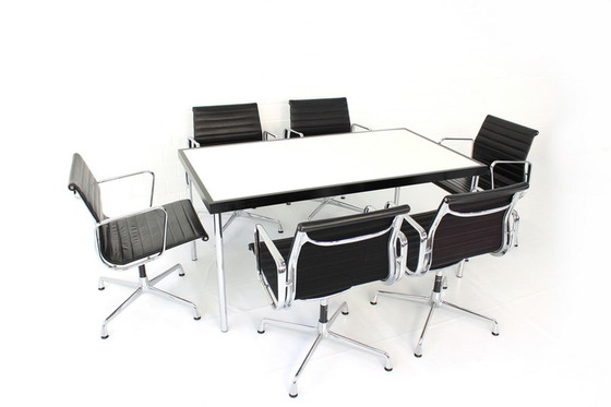 Image 1 of Werner Heidemann Architect's table with white glass top inlaid in oak frame and chrome legs