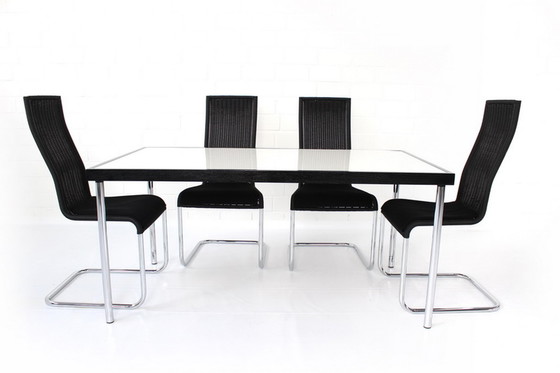 Image 1 of Werner Heidemann Architect's table with white glass top inlaid in oak frame and chrome legs