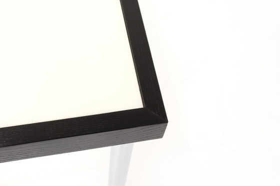 Image 1 of Werner Heidemann Architect's table with white glass top inlaid in oak frame and chrome legs