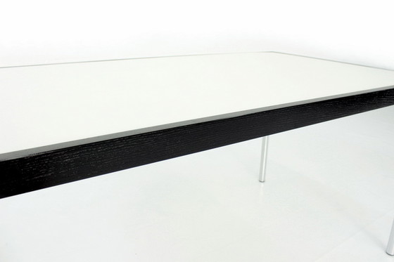 Image 1 of Werner Heidemann Architect's table with white glass top inlaid in oak frame and chrome legs