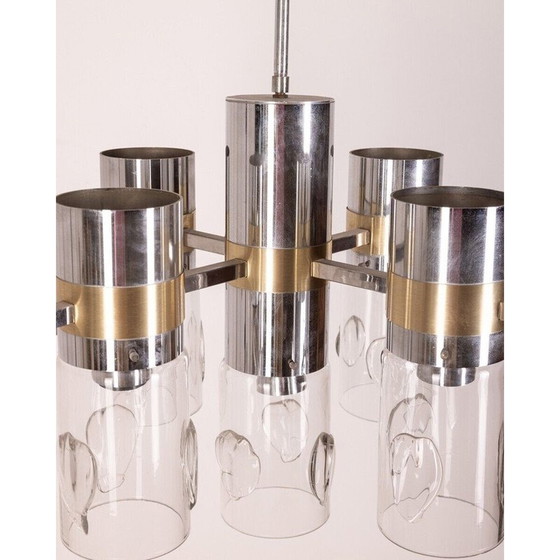 Image 1 of Vintage-Kronleuchter aus verchromtem Metall und Glas von Gaetano Sciolari, 1970
