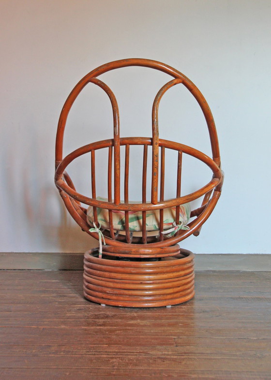 Image 1 of Rattan Sessel, Neigbar Und Drehbar, 70er Jahre