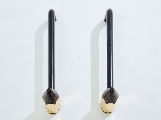 Image 1 of Messing Bleistift Andirons Schmiedeeisen 1960S