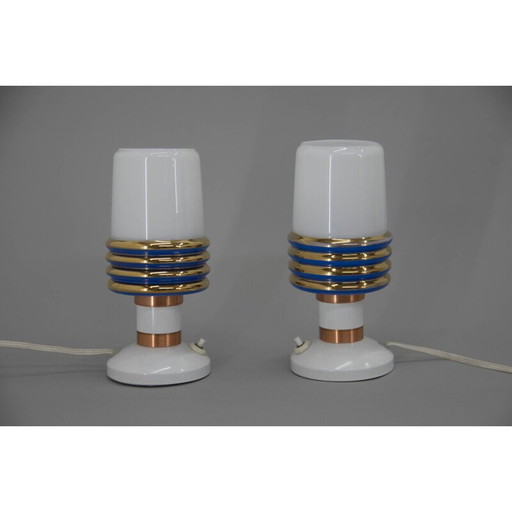 Paar alte Tischlampen aus Glas und Metall, Tschechoslowakei 1970