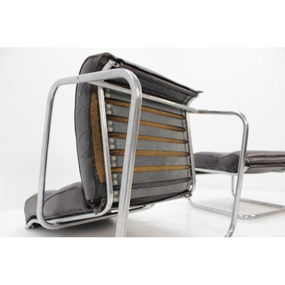 Image 1 of Vintage-Set aus Ledersessel und Fußbank - 1950er Jahre