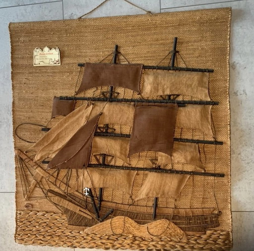 Vintage-Wandteppich mit Segelboot