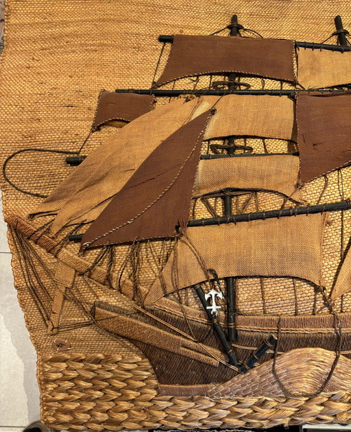 Vintage-Wandteppich mit Segelboot
