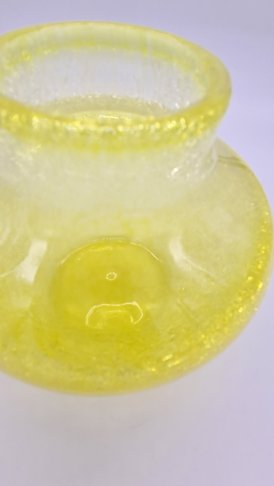 Image 1 of Retro-Vase, Zitronengelb, Cracked Glas