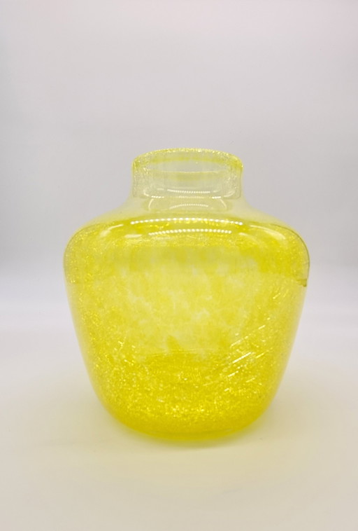 Retro-Vase, Zitronengelb, Cracked Glas