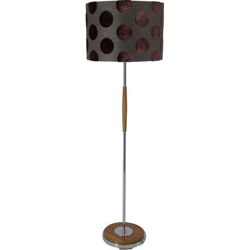 Mid-Century Stehlampe aus Chrom und Holz, Tschechoslowakei 1970er Jahre