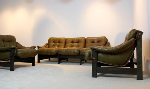 Sofa aus brasilianischem Holz und Leder, 1970er Jahre