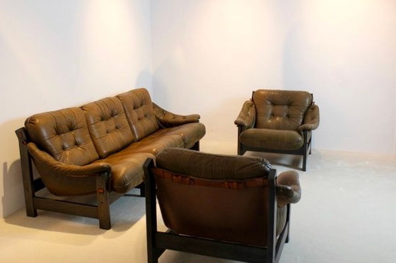 Image 1 of Sofa aus brasilianischem Holz und Leder, 1970er Jahre