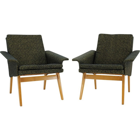 Image 1 of Paar Vintage-Sessel aus Holz und Stoff, Tschechoslowakei 1960er Jahre