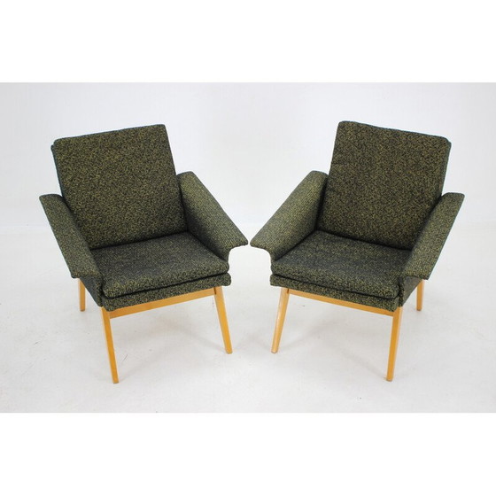 Image 1 of Paar Vintage-Sessel aus Holz und Stoff, Tschechoslowakei 1960er Jahre