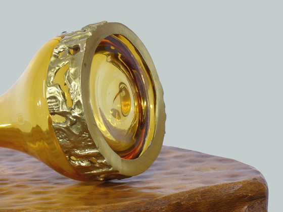 Image 1 of Vase Flasche Angelo Brotto Murano Und Bronze 1970