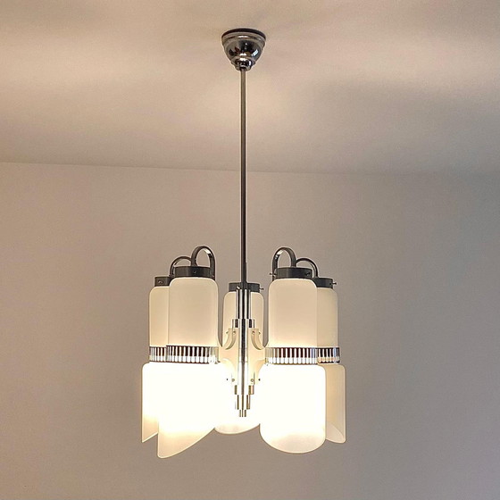 Image 1 of 1X Modernistischer Kronleuchter aus Murano und Stahl im Space Age Stil