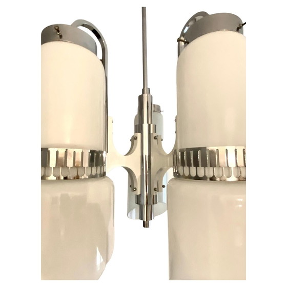 Image 1 of 1X Modernistischer Kronleuchter aus Murano und Stahl im Space Age Stil