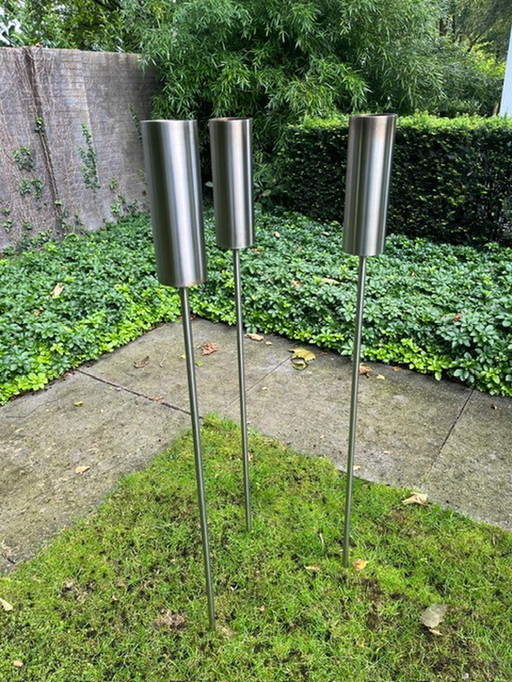 3x Gartenfackel aus Edelstahl