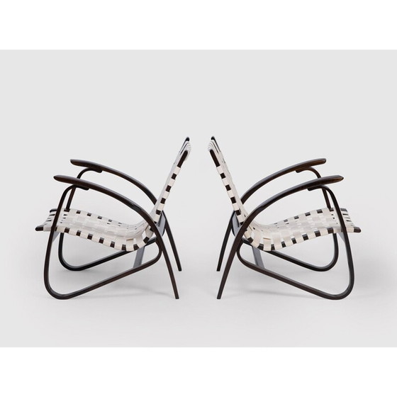 Image 1 of Ein Paar Vintage-Sessel aus Buchenholz und Segeltuchgurten von J. Vanek für Up Zavody, Tschechoslowakei 1930