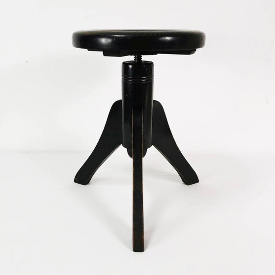 Image 1 of Vintage Art Deco Klavierhocker aus Buchenholz und Leder, Deutschland 1930