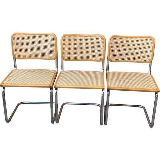 Satz von 3 italienischen B32 Cesca Stühlen aus der Mitte des Jahrhunderts von Marcel Breuer, 1970er Jahre