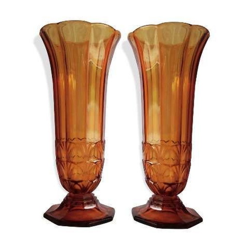 Paar Art Deco Vase, Cristallerie Du Val-Saint-Lambert 1930