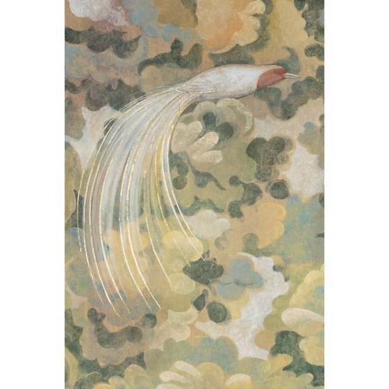 Image 1 of Vintage gemalt Leinwand Vogel auf blattreichen Hintergrund