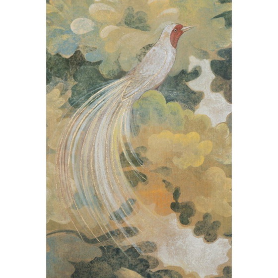 Image 1 of Vintage gemalt Leinwand Vogel auf blattreichen Hintergrund