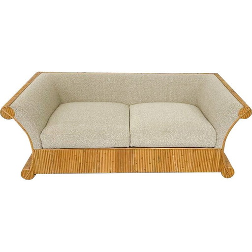 Vintage-Sofa aus beigem Rattan und Bouclé, Italien 1960